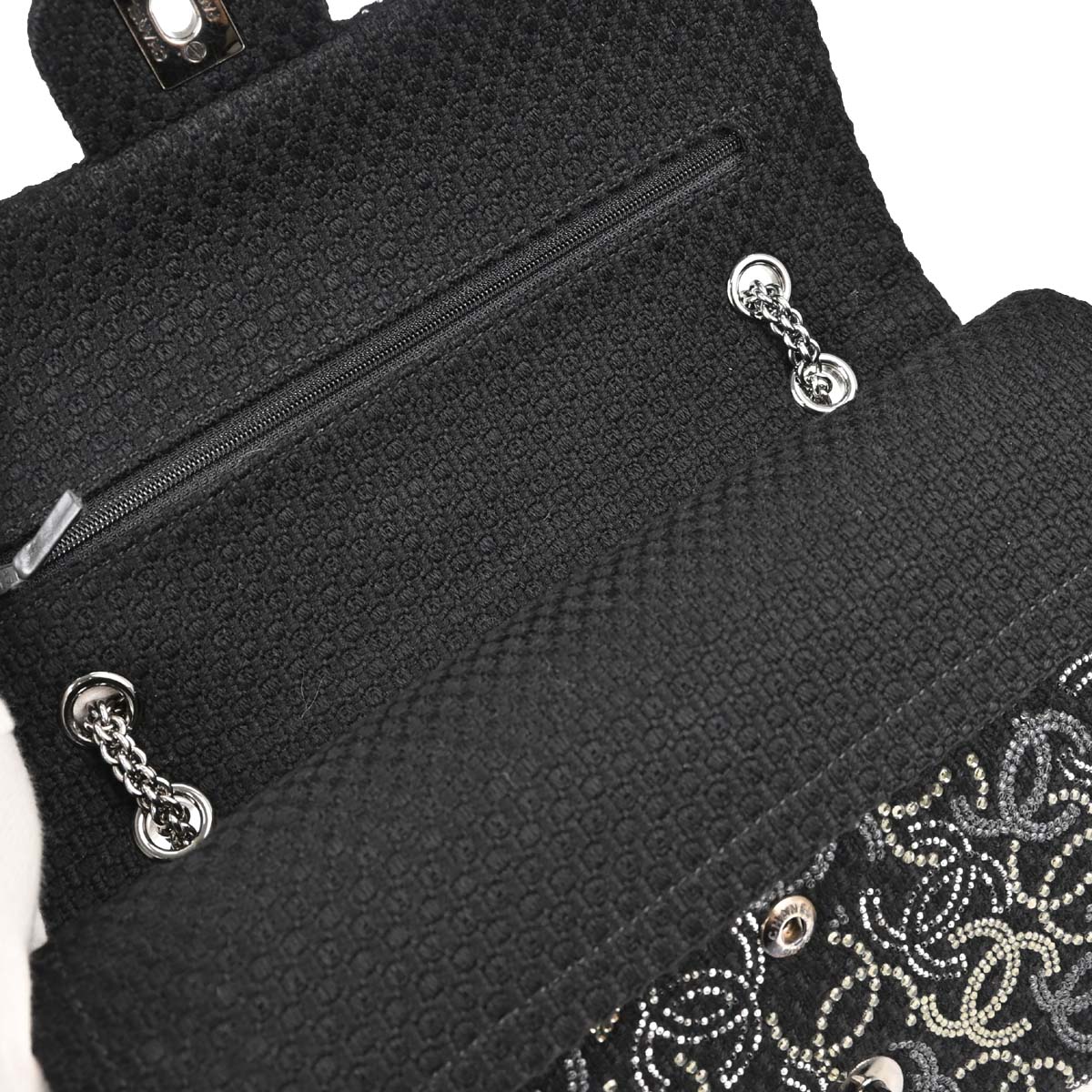 Chanel Black Fabric Rhinestone Medium Classic Double Flap Shoulder Bag
