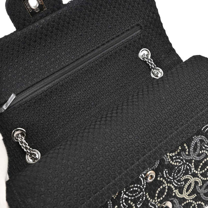 Chanel Black Fabric Rhinestone Medium Classic Double Flap Shoulder Bag