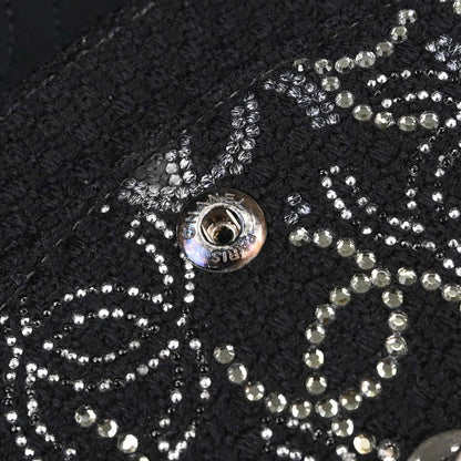 Chanel Black Fabric Rhinestone Medium Classic Double Flap Shoulder Bag