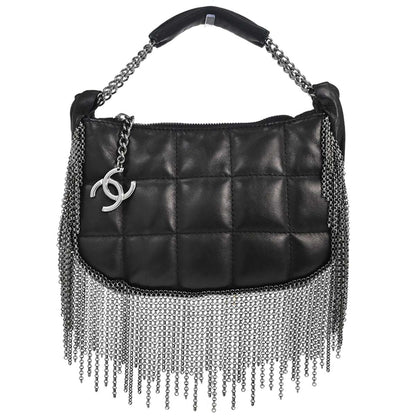 Chanel Black Lambskin Choco Bar Fringe Handbag