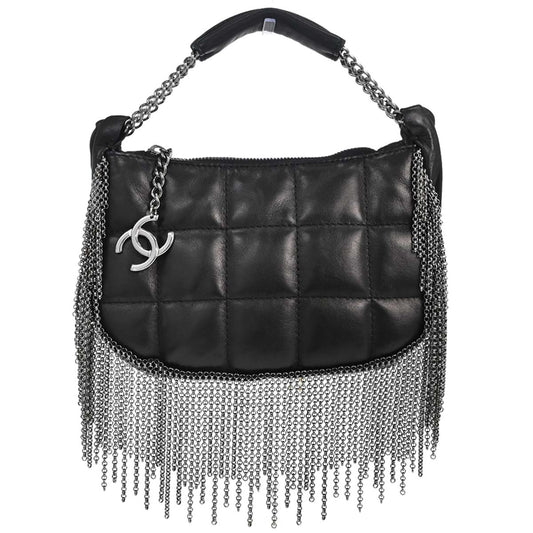 Chanel Black Lambskin Choco Bar Fringe Handbag