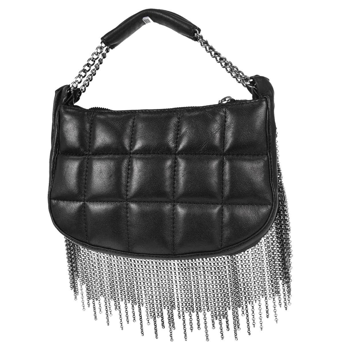 Chanel Black Lambskin Choco Bar Fringe Handbag