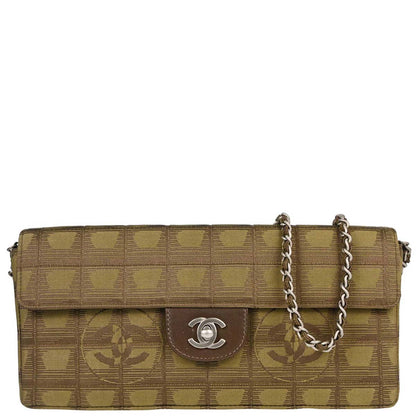 Chanel Khaki Jacquard Nylon Travel Line East West Shoulder Bag