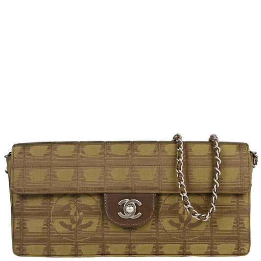 Chanel Khaki Jacquard Nylon Travel Line East West Shoulder Bag