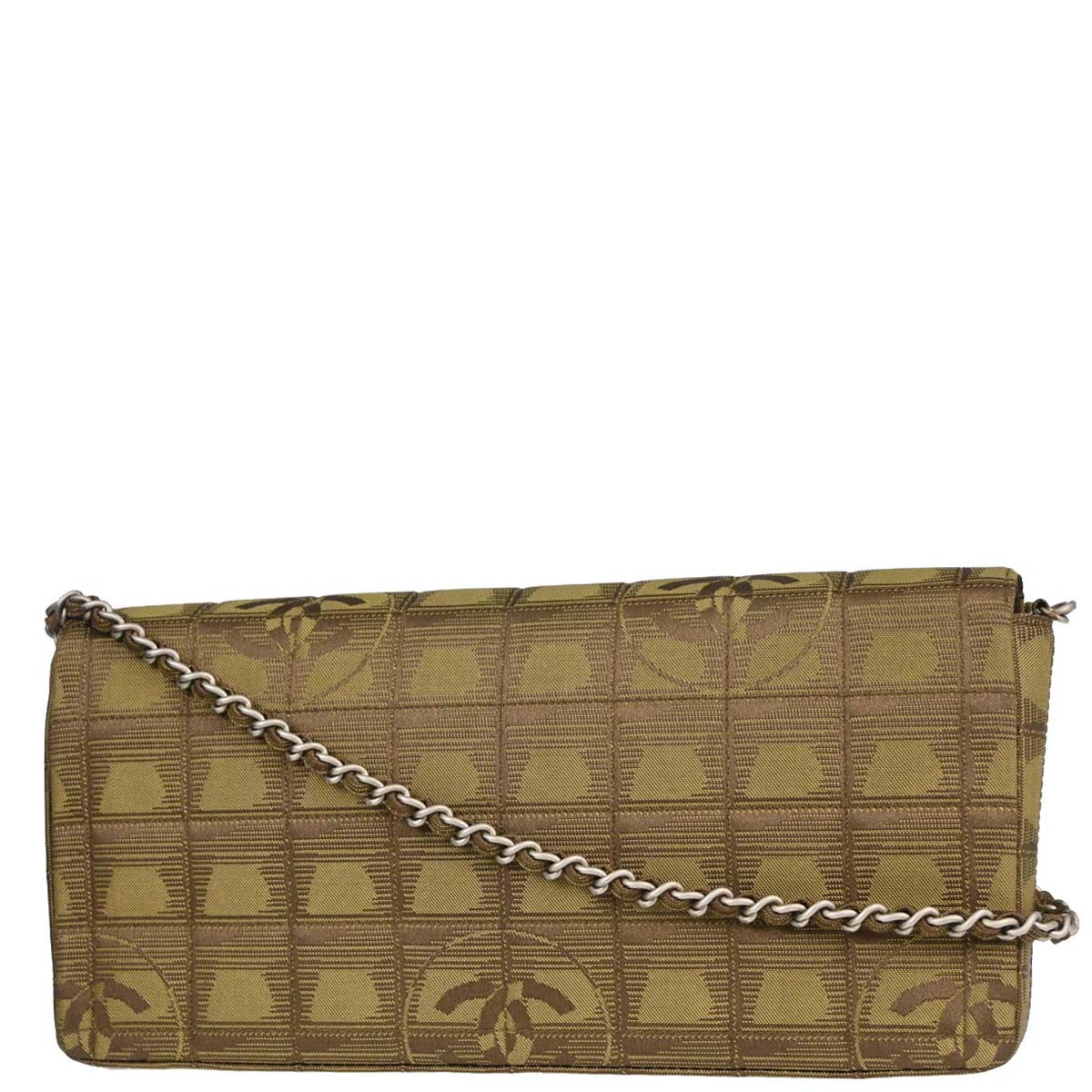 Chanel Khaki Jacquard Nylon Travel Line East West Shoulder Bag