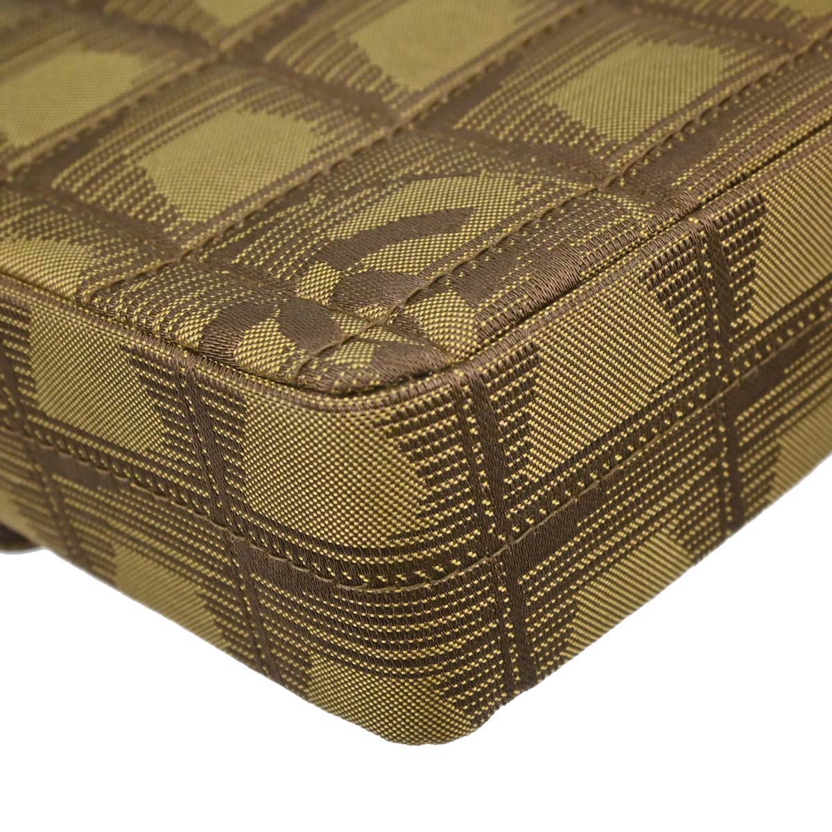 Chanel Khaki Jacquard Nylon Travel Line East West Shoulder Bag