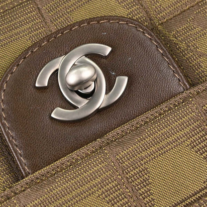 Chanel Khaki Jacquard Nylon Travel Line East West Shoulder Bag