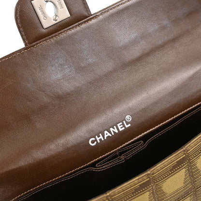 Chanel Khaki Jacquard Nylon Travel Line East West Shoulder Bag