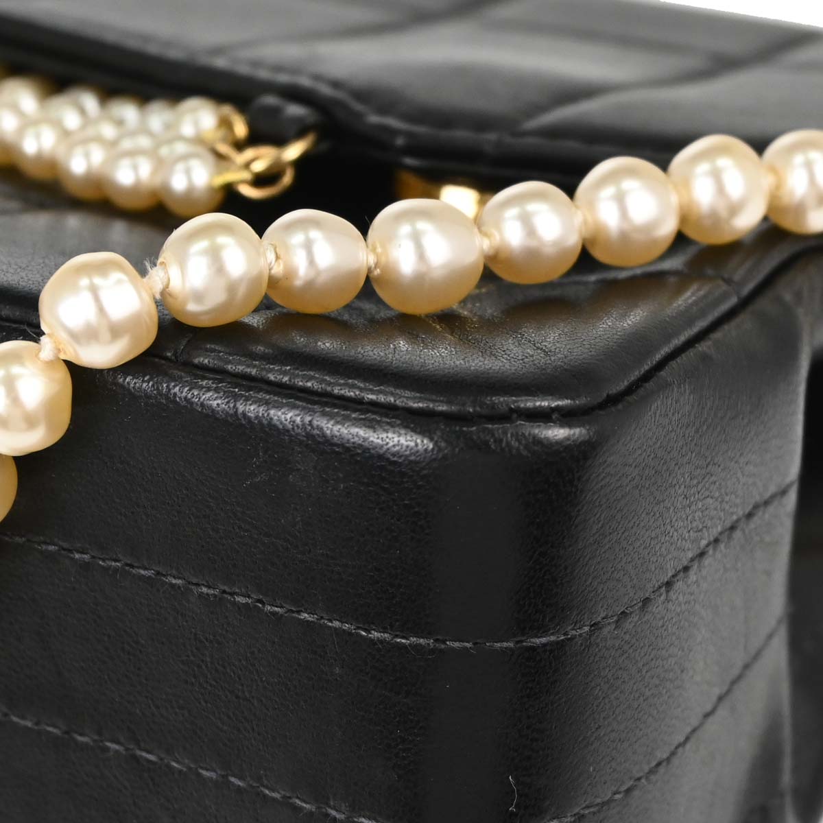 Chanel Black Lambskin Choco Bar Costume Pearl Shoulder Bag