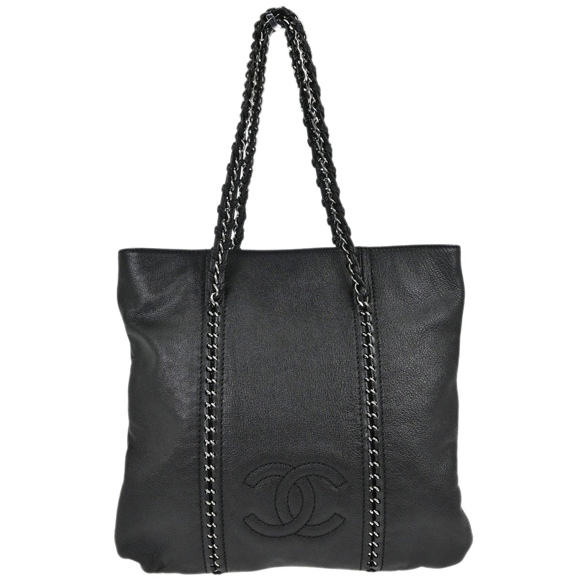 Chanel Black Calfskin Luxury Line Tote Handbag