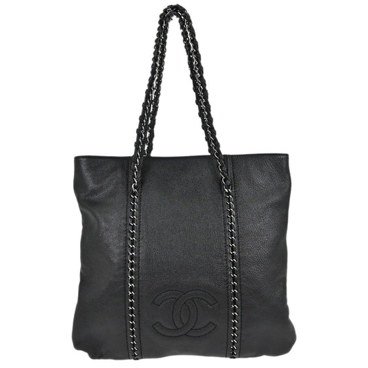 Chanel Black Calfskin Luxury Line Tote Handbag