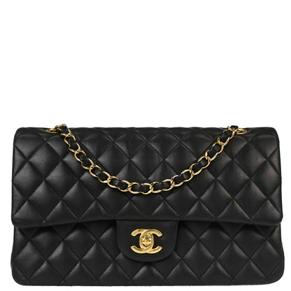 Chanel 2017-2018 Black Lambskin Medium Classic Double Flap Shoulder Bag