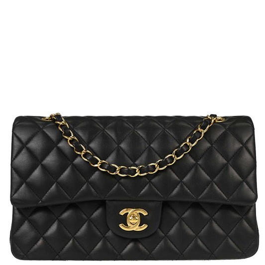 Chanel 2017-2018 Black Lambskin Medium Classic Double Flap Shoulder Bag