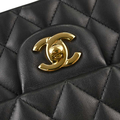 Chanel 2017-2018 Black Lambskin Medium Classic Double Flap Shoulder Bag