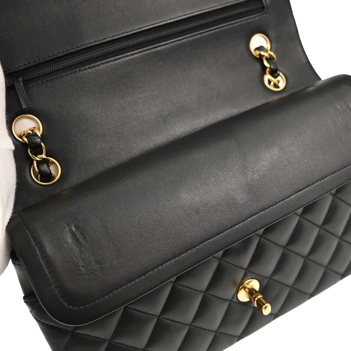 Chanel 2017-2018 Black Lambskin Medium Classic Double Flap Shoulder Bag