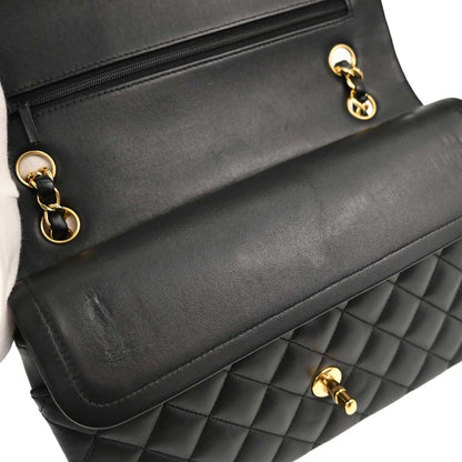 Chanel 2017-2018 Black Lambskin Medium Classic Double Flap Shoulder Bag