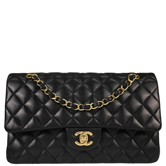 Chanel Black Lambskin Medium Classic Double Flap Shoulder Bag