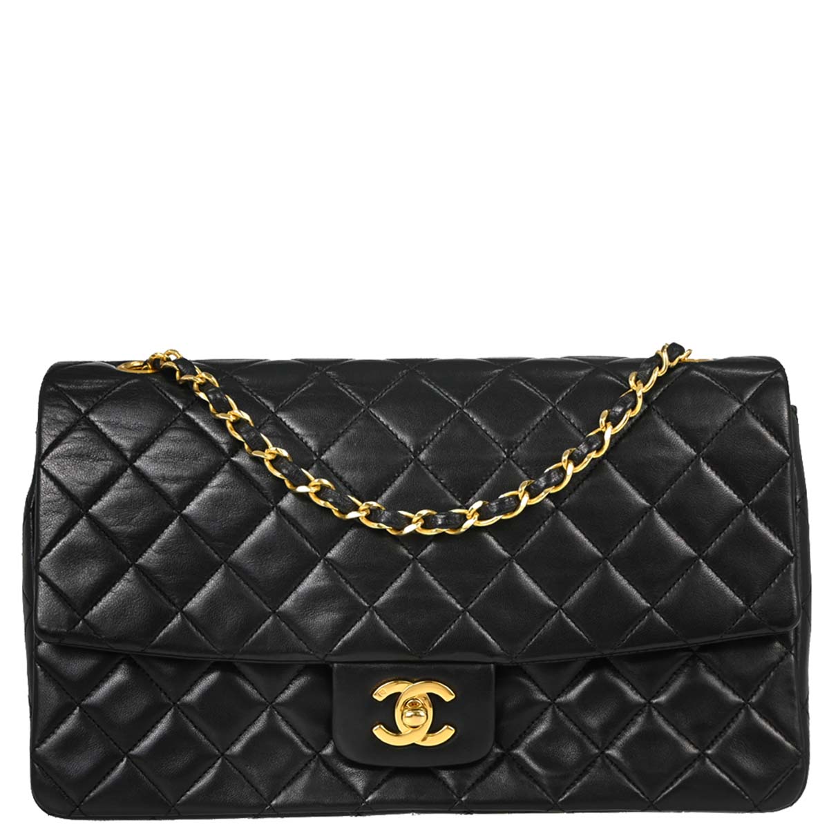 Chanel Black Lambskin Single Flap Shoulder Bag