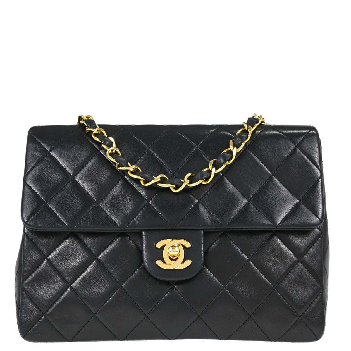 Chanel Black Lambskin Classic Square Flap Shoulder Bag 20