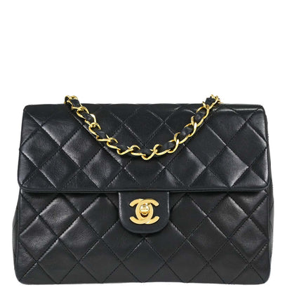 Chanel Black Lambskin Classic Square Flap Shoulder Bag 20