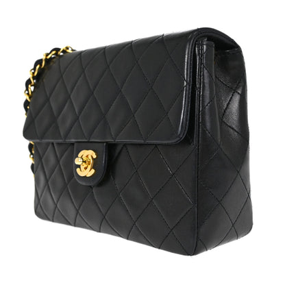 Chanel Black Lambskin Classic Square Flap Shoulder Bag 20