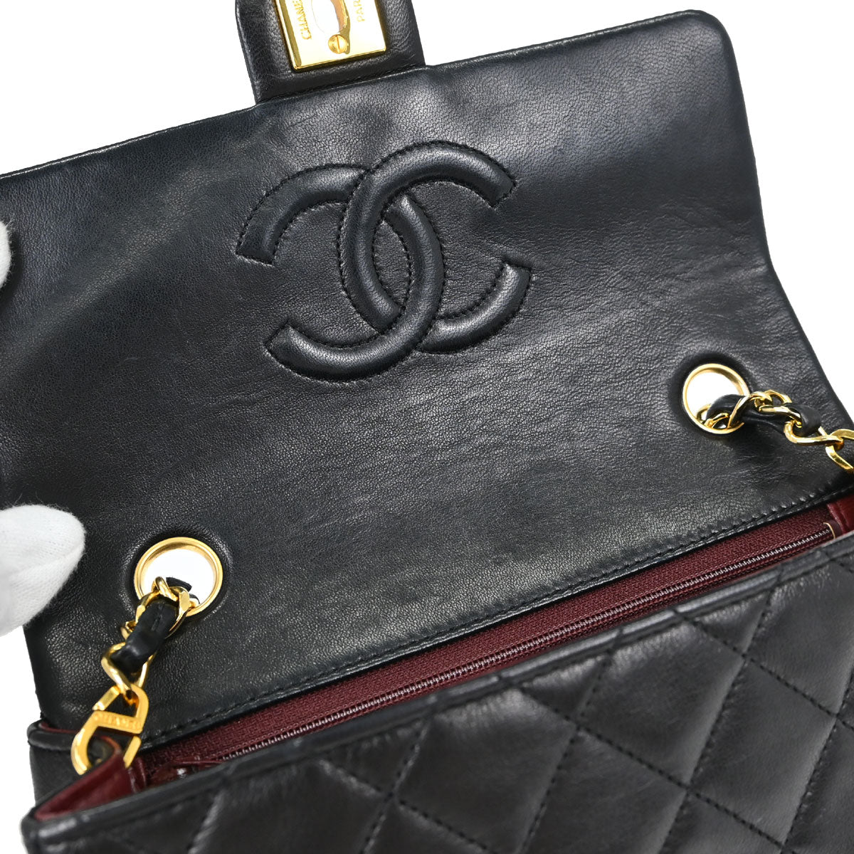Chanel Black Lambskin Classic Square Flap Shoulder Bag 20
