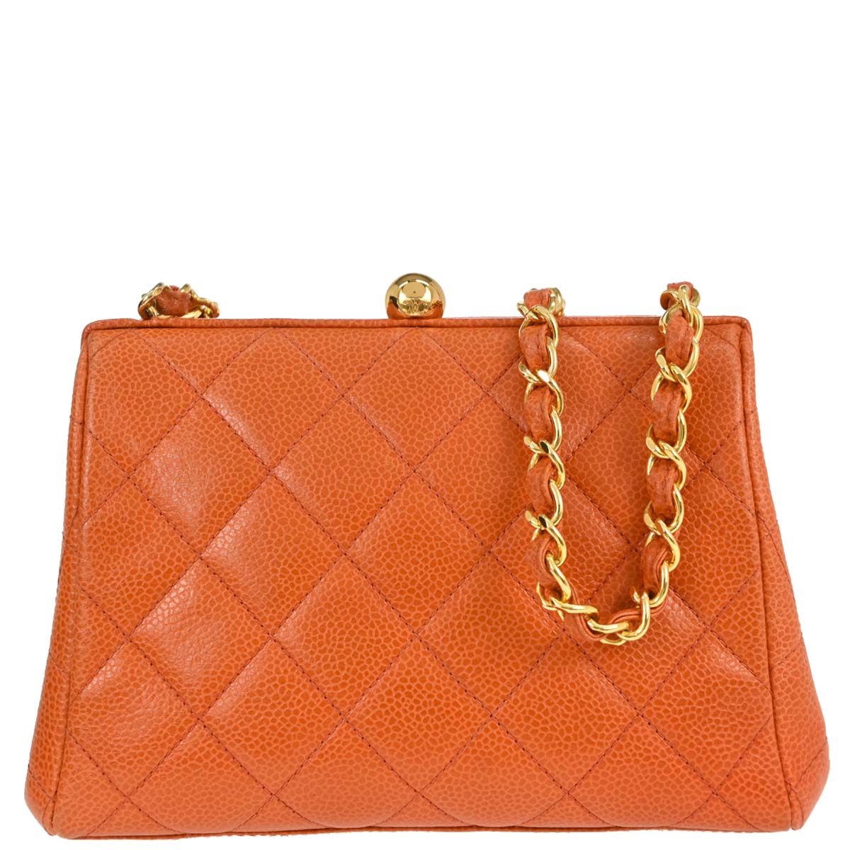 Chanel Orange Caviar Skin Kiss Lock Shoulder Bag