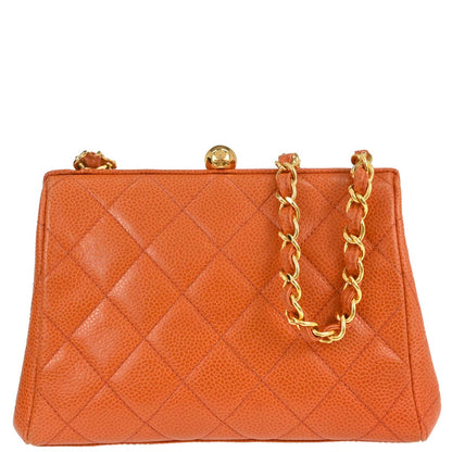 Chanel Orange Caviar Skin Kiss Lock Shoulder Bag
