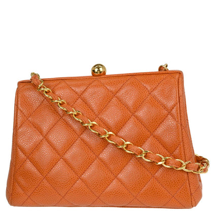 Chanel Orange Caviar Skin Kiss Lock Shoulder Bag