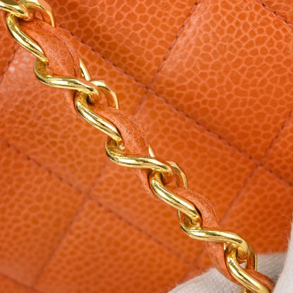 Chanel Orange Caviar Skin Kiss Lock Shoulder Bag