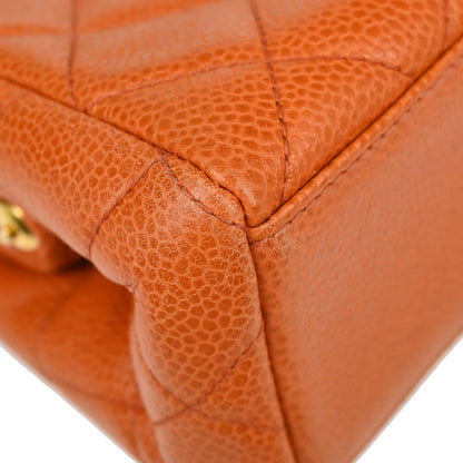 Chanel Orange Caviar Skin Kiss Lock Shoulder Bag