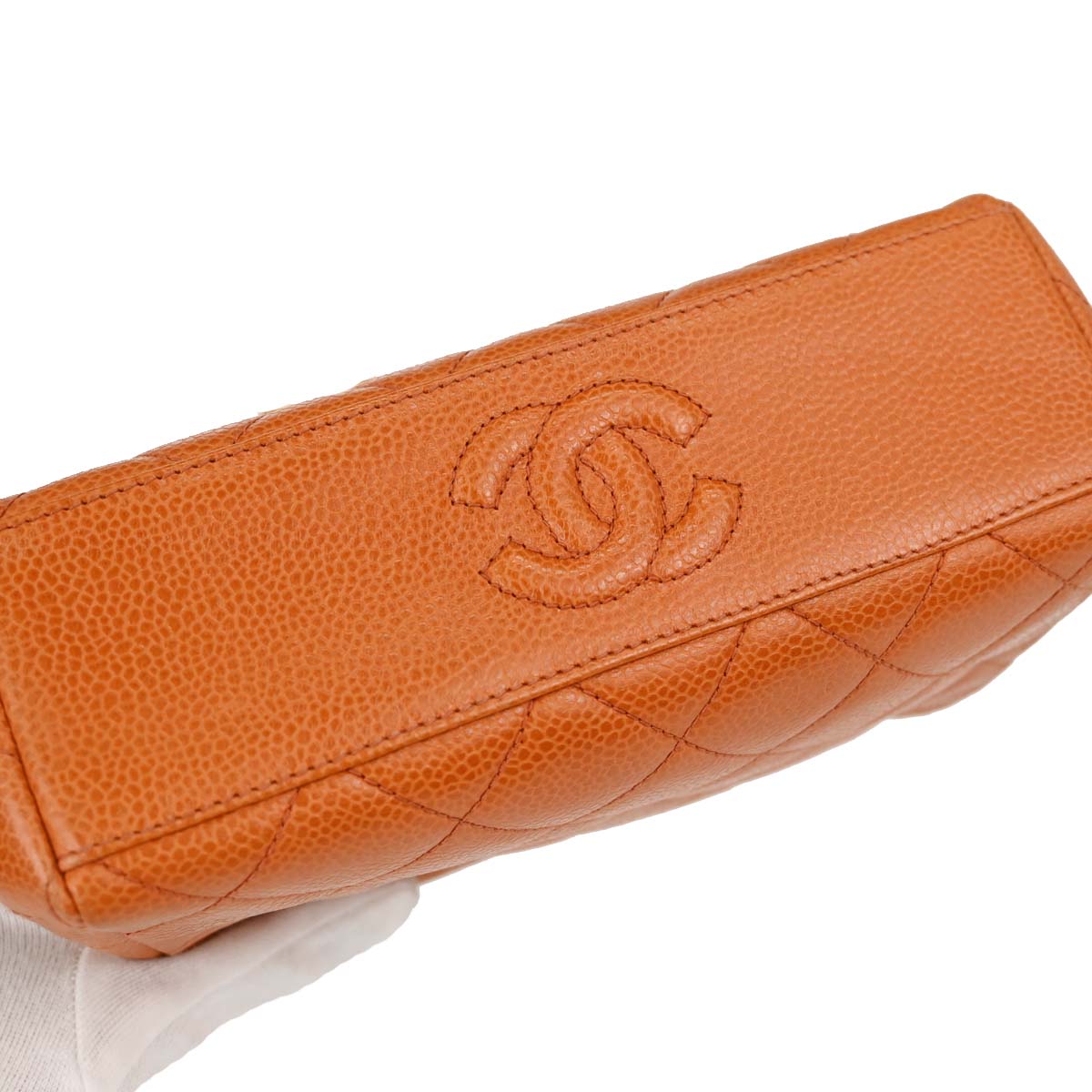 Chanel Orange Caviar Skin Kiss Lock Shoulder Bag