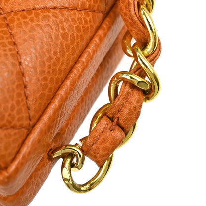 Chanel Orange Caviar Skin Kiss Lock Shoulder Bag
