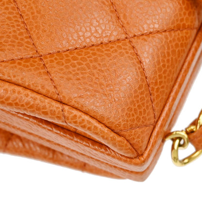Chanel Orange Caviar Skin Kiss Lock Shoulder Bag