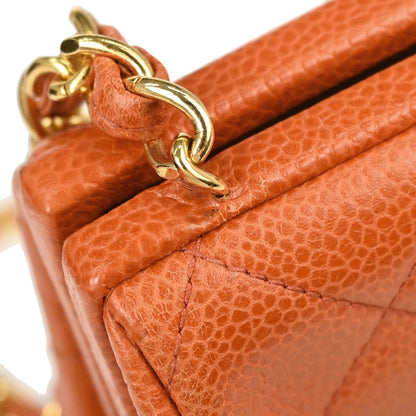 Chanel Orange Caviar Skin Kiss Lock Shoulder Bag