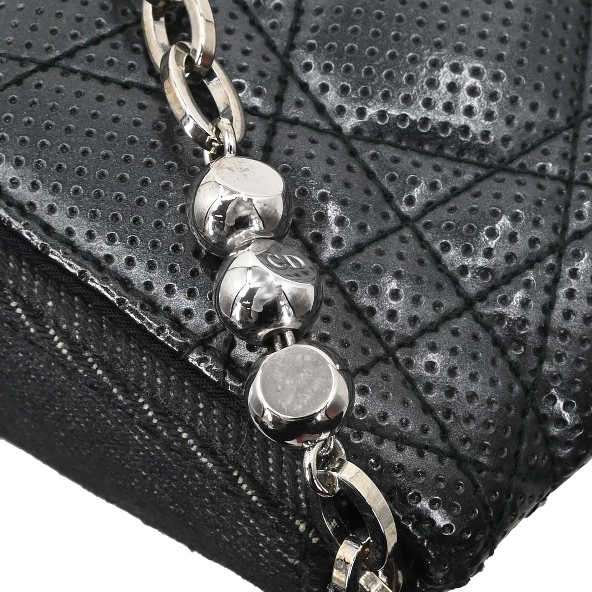 Christian Dior Black Perforated Lambskin Cannage Shoulder Bag