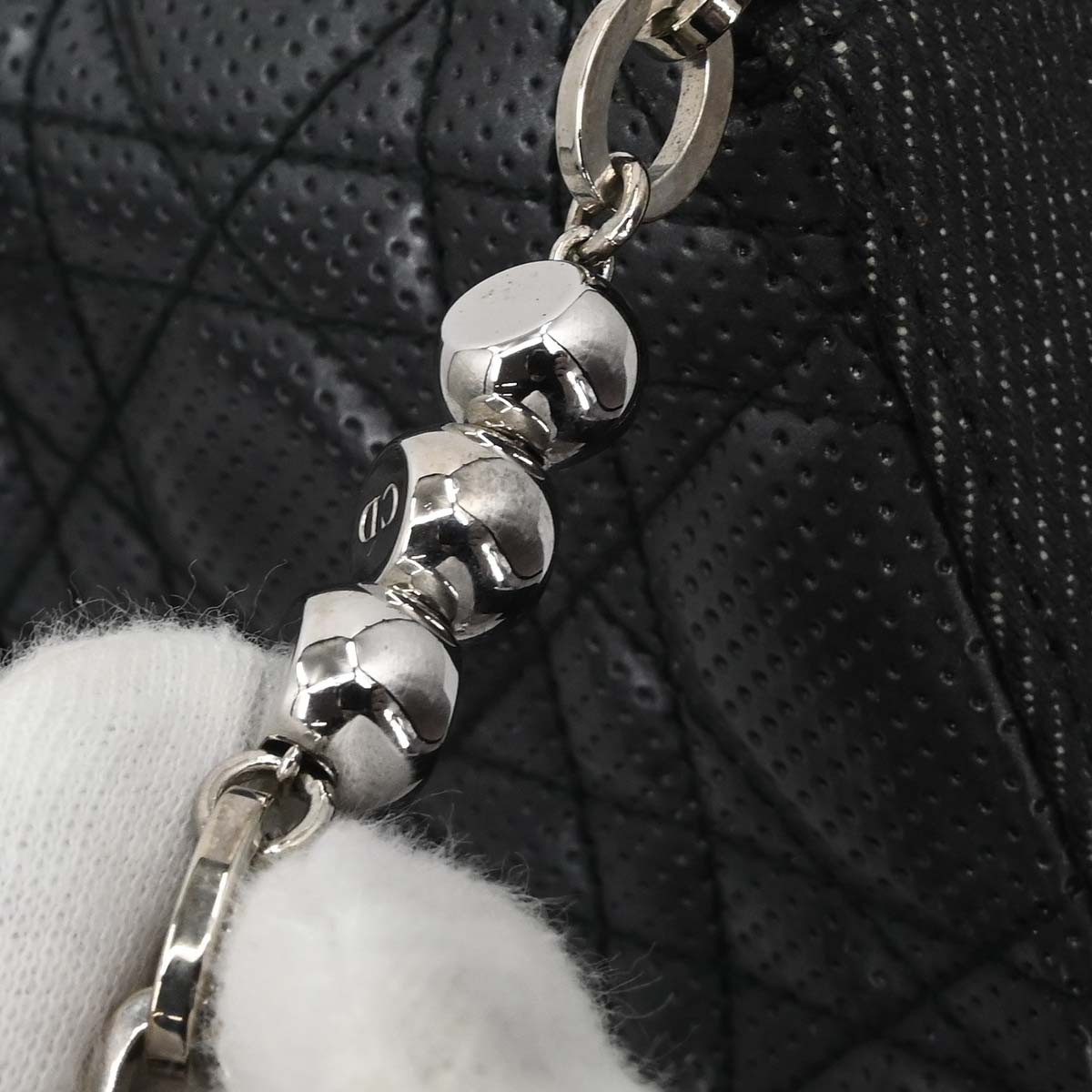 Christian Dior Black Perforated Lambskin Cannage Shoulder Bag