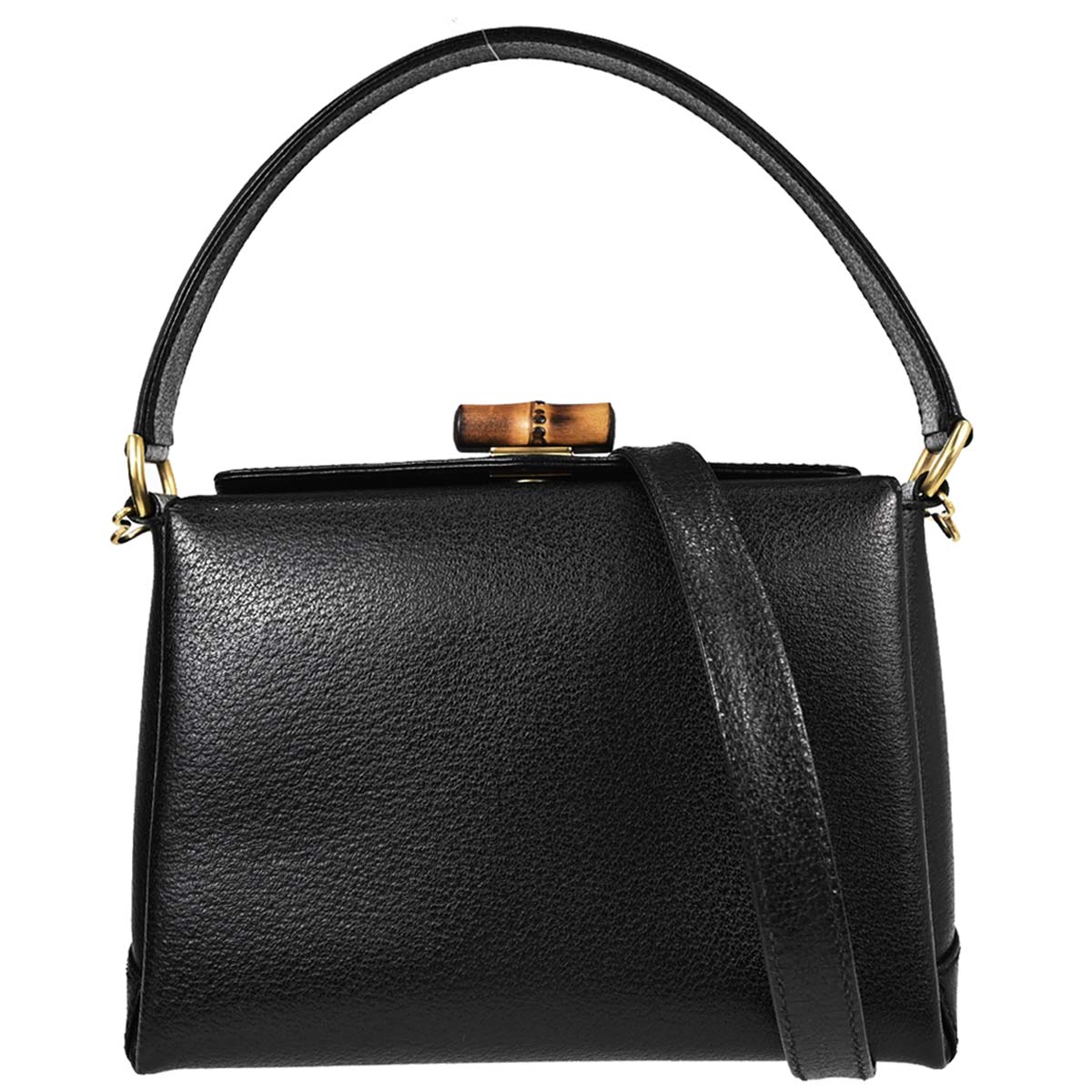Gucci Black Pigskin Bamboo 2way Shoulder Handbag