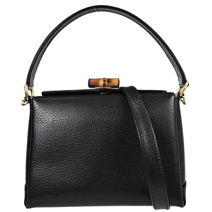 Gucci Black Pigskin Bamboo 2way Shoulder Handbag