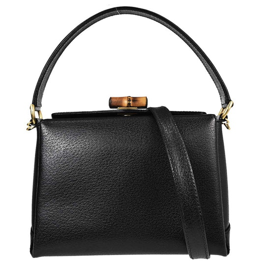 Gucci Black Pigskin Bamboo 2way Shoulder Handbag
