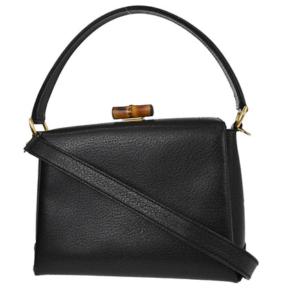 Gucci Black Pigskin Bamboo 2way Shoulder Handbag