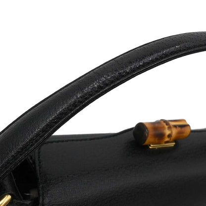 Gucci Black Pigskin Bamboo 2way Shoulder Handbag