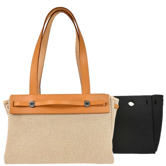 Hermes Beige Black Toile GM Officier Herbag Cabas PM 2 in 1 Handbag
