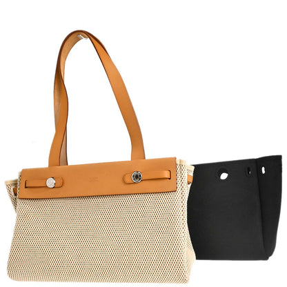 Hermes Beige Black Toile GM Officier Herbag Cabas PM 2 in 1 Handbag