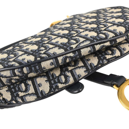 Christian Dior Navy Beige Trotter Oblique Saddle Handbag