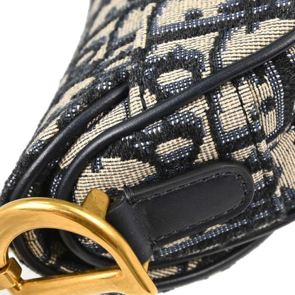 Christian Dior Navy Beige Trotter Oblique Saddle Handbag