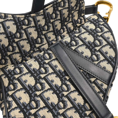 Christian Dior Navy Beige Trotter Oblique Saddle Handbag