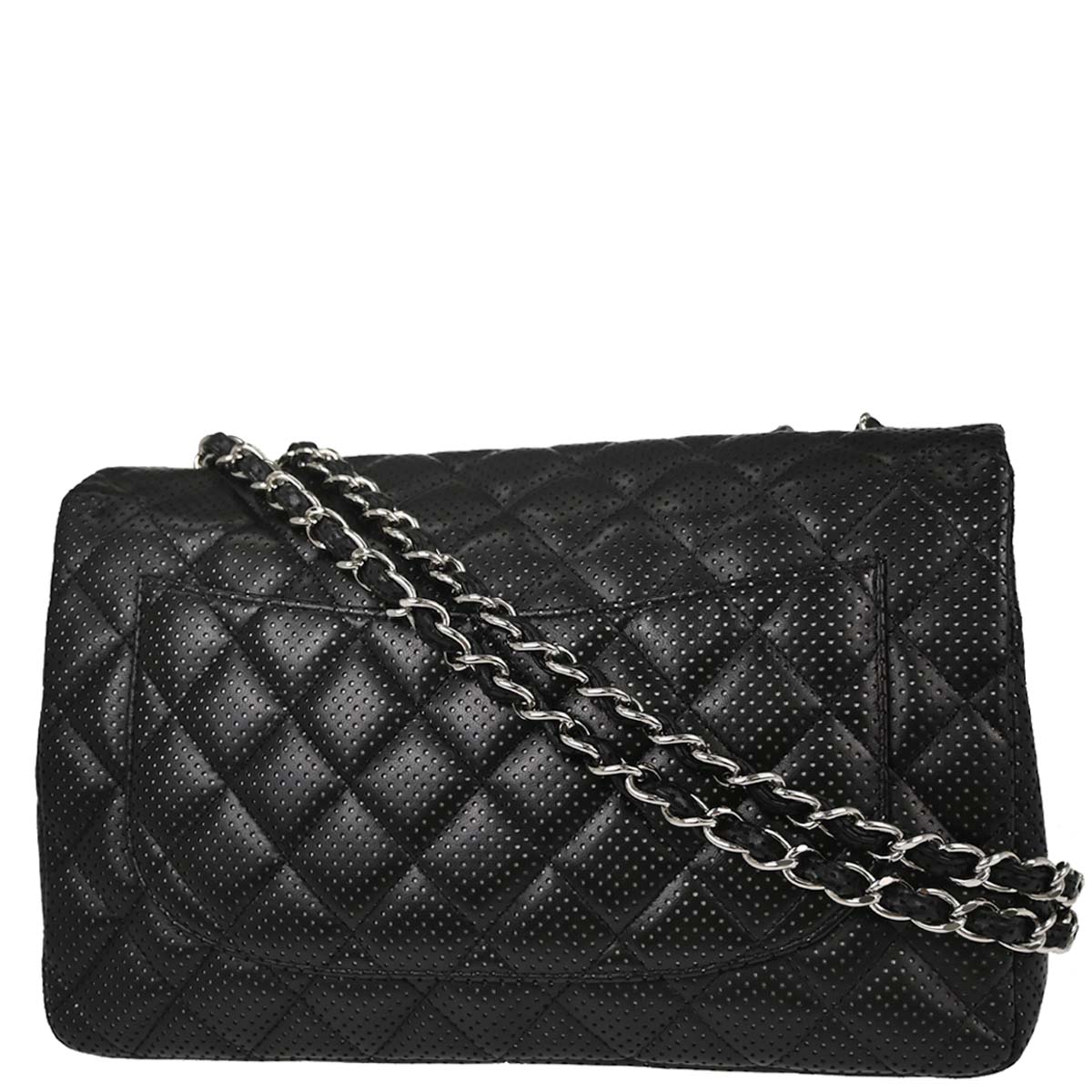Chanel Black Perforated Lambskin Jumbo Classic Flap Shoulder Bag