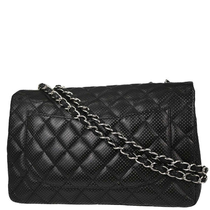 Chanel Black Perforated Lambskin Jumbo Classic Flap Shoulder Bag