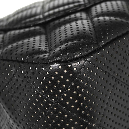 Chanel Black Perforated Lambskin Jumbo Classic Flap Shoulder Bag
